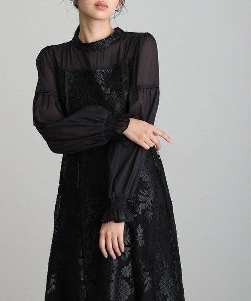 atlo(アトロ)の「ミモレ丈&袖あり フォーマル Aライン キャンディスリーブ シアースカラップセレモニー 結婚式 二次会 パーティー ドレス オケージョンドレス お呼ばれ 同窓会 成人式 (ドレス・レディース・ブラック/ベージュ/グレー・M)」の12枚目の写真