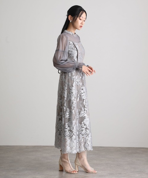 atlo(アトロ)の「ミモレ丈&袖あり フォーマル Aライン キャンディスリーブ シアースカラップセレモニー 結婚式 二次会 パーティー ドレス オケージョンドレス お呼ばれ 同窓会 成人式 (ドレス・レディース・ブラック/ベージュ/グレー・M)」の7枚目の写真