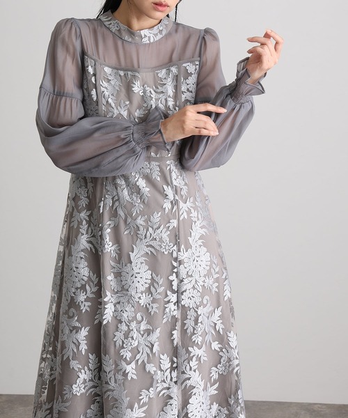 atlo(アトロ)の「ミモレ丈&袖あり フォーマル Aライン キャンディスリーブ シアースカラップセレモニー 結婚式 二次会 パーティー ドレス オケージョンドレス お呼ばれ 同窓会 成人式 (ドレス・レディース・ブラック/ベージュ/グレー・M)」の5枚目の写真