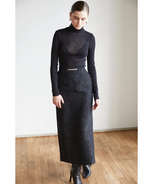Estella.K(エステラケー)の「Julietta Tweed Long Skirt ビット付きロングSK(スカート・レディース・グレー系/ブラック系・MEDIUM/SMALL)」の6枚目の写真