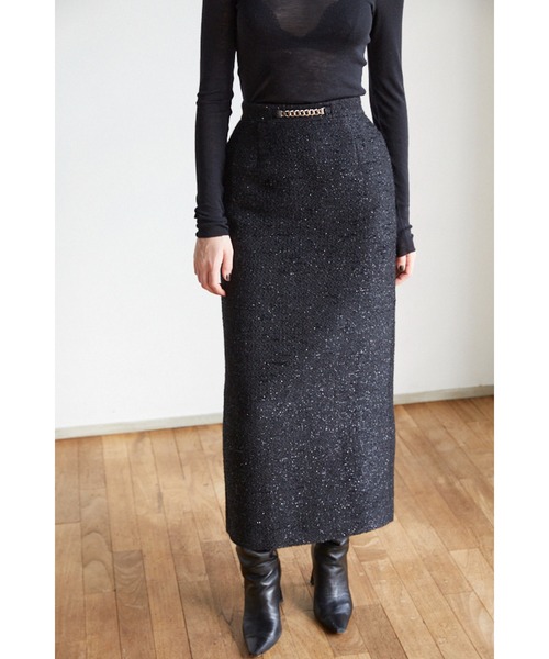 Estella.K(エステラケー)の「Julietta Tweed Long Skirt ビット付きロングSK(スカート・レディース・グレー系/ブラック系・MEDIUM/SMALL)」の3枚目の写真