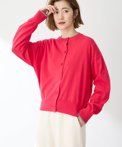 Petit Honfleur（プチオンフルール）の「バイカラーニットカーディガン（カーディガン/ボレロ・レディース・ピンク/グリーン/グレー/ネイビー・M/L）」の4枚目の写真