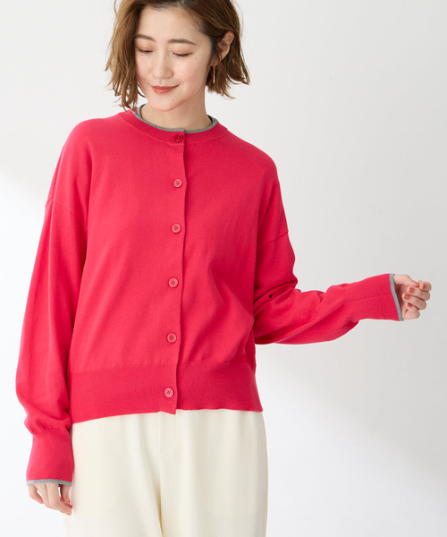 Petit Honfleur（プチオンフルール）の「バイカラーニットカーディガン（カーディガン/ボレロ・レディース・ピンク/グリーン/グレー/ネイビー・M/L）」の5枚目の写真