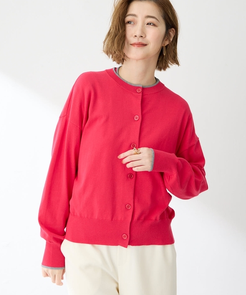 Petit Honfleur（プチオンフルール）の「バイカラーニットカーディガン（カーディガン/ボレロ・レディース・ピンク/グリーン/グレー/ネイビー・M/L）」の6枚目の写真