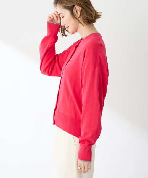 Petit Honfleur（プチオンフルール）の「バイカラーニットカーディガン（カーディガン/ボレロ・レディース・ピンク/グリーン/グレー/ネイビー・M/L）」の7枚目の写真