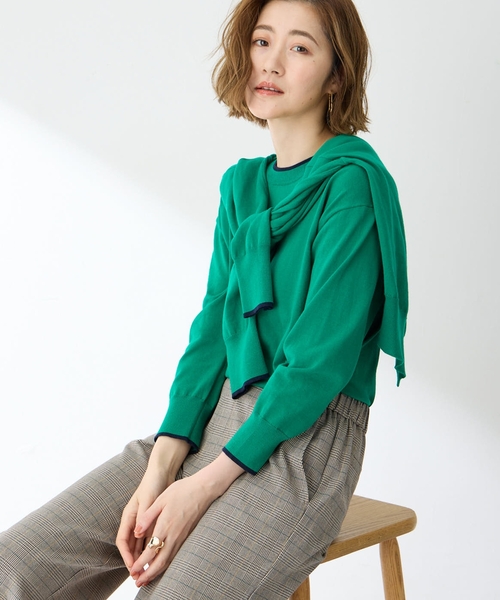 Petit Honfleur（プチオンフルール）の「バイカラーニットカーディガン（カーディガン/ボレロ・レディース・ピンク/グリーン/グレー/ネイビー・M/L）」の12枚目の写真