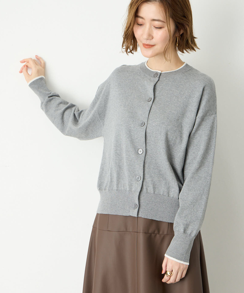 Petit Honfleur（プチオンフルール）の「バイカラーニットカーディガン（カーディガン/ボレロ・レディース・ピンク/グリーン/グレー/ネイビー・M/L）」の13枚目の写真