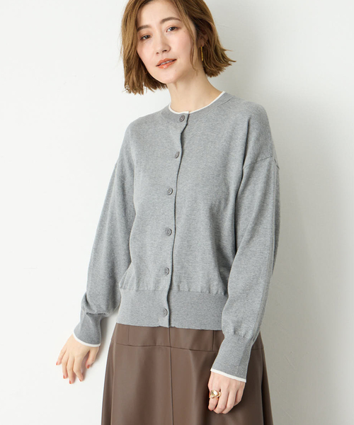 Petit Honfleur（プチオンフルール）の「バイカラーニットカーディガン（カーディガン/ボレロ・レディース・ピンク/グリーン/グレー/ネイビー・M/L）」の14枚目の写真