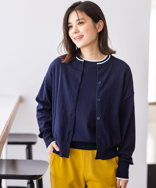 Petit Honfleur（プチオンフルール）の「バイカラーニットカーディガン（カーディガン/ボレロ・レディース・ピンク/グリーン/グレー/ネイビー・M/L）」の3枚目の写真