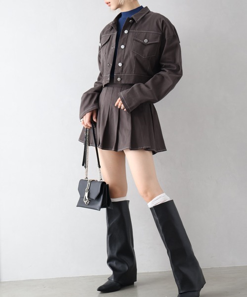 SpRay（スプレイ）の「ツイルステッチプリーツ　ＳＥＴ　ＵＰ（セットアップ・レディース・ブラウン/チャコールグレー/ブラック・FREE）」の7枚目の写真