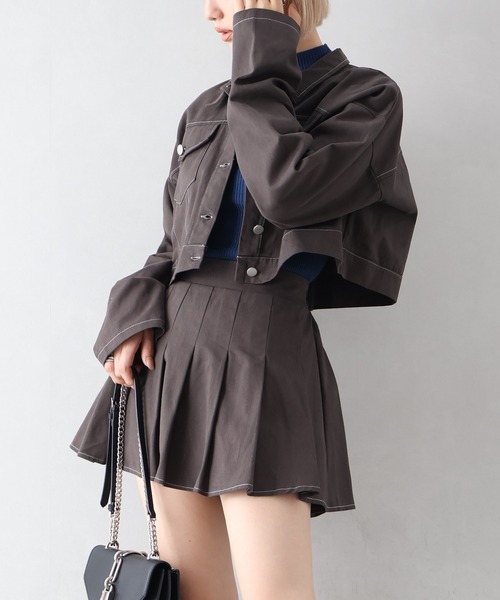 SpRay（スプレイ）の「ツイルステッチプリーツ　ＳＥＴ　ＵＰ（セットアップ・レディース・ブラウン/チャコールグレー/ブラック・FREE）」の4枚目の写真
