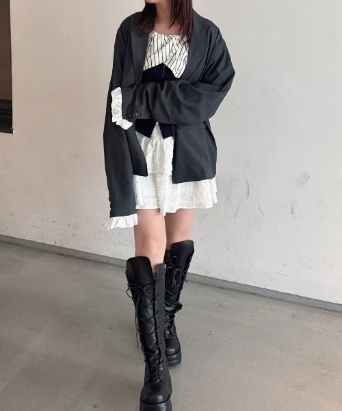 nemne store（ネンネストア）の「レースジャケット（テーラードジャケット・レディース・ブラウン/チャコールグレー・SMALL/MEDIUM）」の3枚目の写真