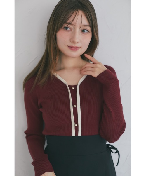 tocco closet（トッコ　クローゼット）の「【ZOZO限定】細リブ配色もちもちニットトップス（ニット/セーター・レディース・チャコール/ネイビー/オフホワイト/ブラック/ピンクベージュ/ブルー/ボルドー・M）」の7枚目の写真