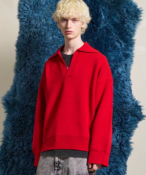 MAISON SPECIAL(メゾンスペシャル)の「《UNISEX》Prime-Over Skipper Knit/プライムオーバースキッパーニット【MAISON SPECIAL/メゾンスペシャル】(ニット/セーター・メンズ・アイボリー/ブラック/サックスブルー/レッド・0/1/2)」の4枚目の写真