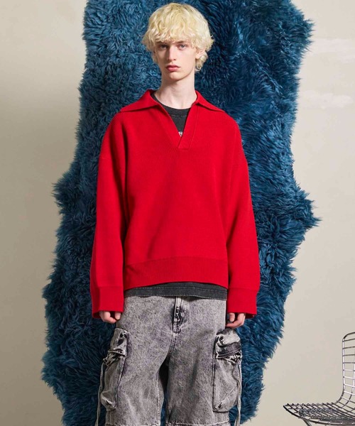 MAISON SPECIAL(メゾンスペシャル)の「《UNISEX》Prime-Over Skipper Knit/プライムオーバースキッパーニット【MAISON SPECIAL/メゾンスペシャル】(ニット/セーター・メンズ・アイボリー/ブラック/サックスブルー/レッド・0/1/2)」の20枚目の写真