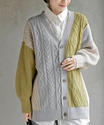 ケーブル切替ハンドステッチＶネックカーディガン