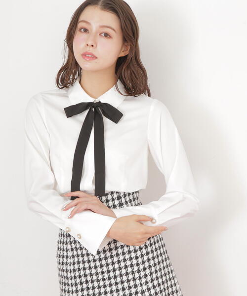 JILL by JILL STUART（ジルバイジルスチュアート）の「◇リボンタイ付シャツ（シャツ/ブラウス・レディース・ブルー/ホワイト・FREE）」の5枚目の写真