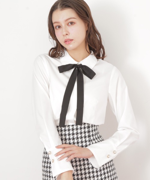 JILL by JILL STUART リボンオフショルブラウス ホワイト フリルヘム 