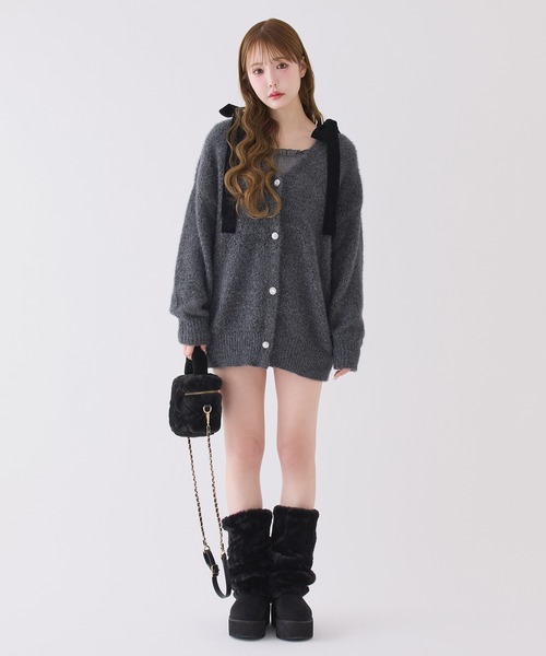 セール】キラキラボタンベロアモールニットカーディガン（カーディガン