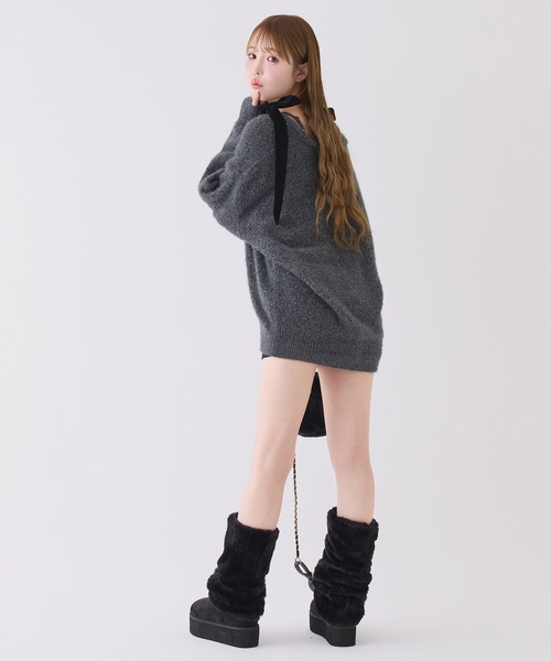 one after another NICE CLAUP（ワンアフターアナザーナイスクラップ）の「キラキラボタンベロアモールニットカーディガン（カーディガン/ボレロ・レディース・チャコールグレー/ピンク/サックスブルー/アイボリー・FREE）」の12枚目の写真