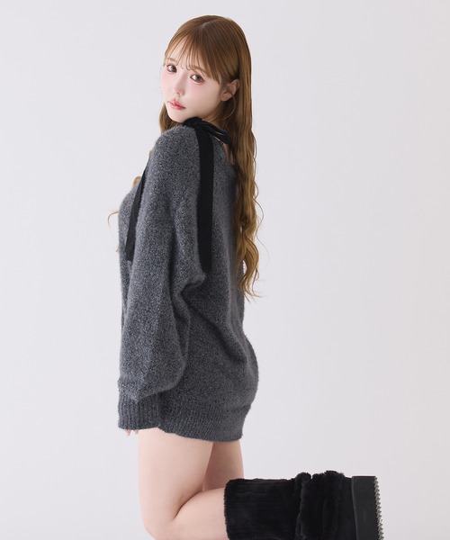 one after another NICE CLAUP（ワンアフターアナザーナイスクラップ）の「キラキラボタンベロアモールニットカーディガン（カーディガン/ボレロ・レディース・チャコールグレー/ピンク/サックスブルー/アイボリー・FREE）」の13枚目の写真