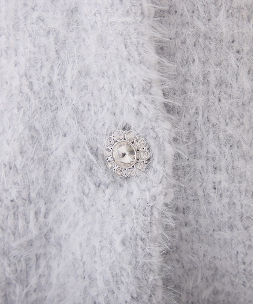 one after another NICE CLAUP（ワンアフターアナザーナイスクラップ）の「キラキラボタンベロアモールニットカーディガン（カーディガン/ボレロ・レディース・チャコールグレー/ピンク/サックスブルー/アイボリー・FREE）」の6枚目の写真