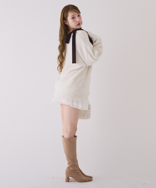 one after another NICE CLAUP（ワンアフターアナザーナイスクラップ）の「キラキラボタンベロアモールニットカーディガン（カーディガン/ボレロ・レディース・チャコールグレー/ピンク/サックスブルー/アイボリー・FREE）」の9枚目の写真