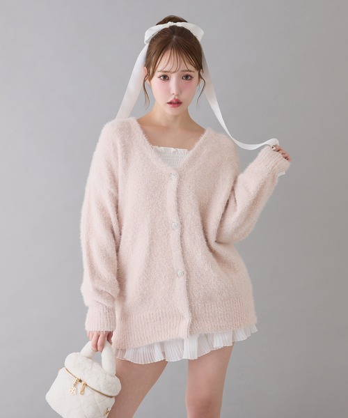 one after another NICE CLAUP（ワンアフターアナザーナイスクラップ）の「キラキラボタンベロアモールニットカーディガン（カーディガン/ボレロ・レディース・チャコールグレー/ピンク/サックスブルー/アイボリー・FREE）」の17枚目の写真