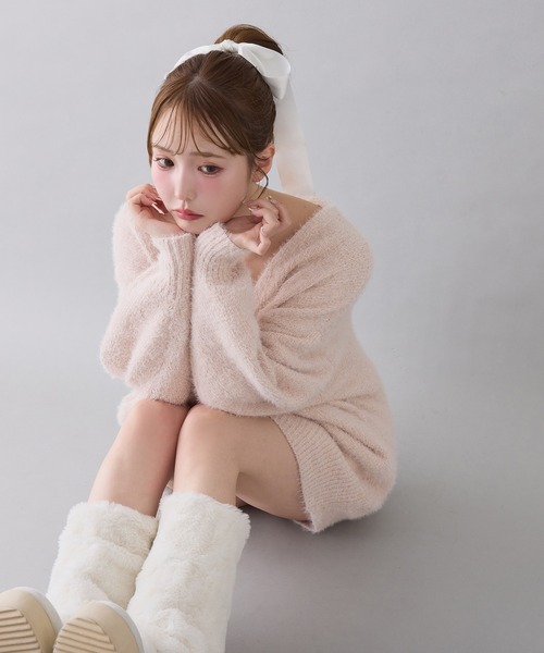 セール】キラキラボタンベロアモールニットカーディガン（カーディガン