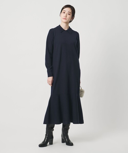 UNITED ARROWS（ユナイテッドアローズ）の「ニット ペプラム ロング ワンピース（ワンピース・レディース・ネイビー/ダークグレー・38/36）」の5枚目の写真