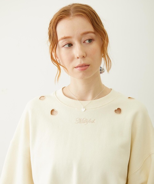MILKFED.（ミルクフェド）の「HEART CUTWORK TOP（スウェット・レディース・オフホワイト/ライトブルー/チャコール・ONE SIZE）」の6枚目の写真