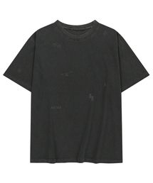 ピグメントストライプスタンプ半袖Tシャツ[チャコール]