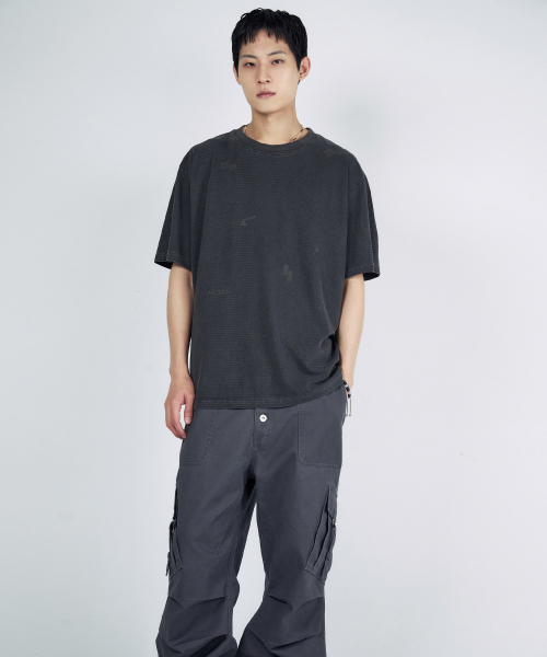 SLOWACID（スローアシッド）の「ピグメントストライプスタンプ半袖Tシャツ[チャコール]（Tシャツ/カットソー・レディース・その他・SMALL/MEDIUM/LARGE/X-LARGE）」の5枚目の写真