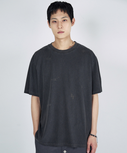 SLOWACID（スローアシッド）の「ピグメントストライプスタンプ半袖Tシャツ[チャコール]（Tシャツ/カットソー・レディース・その他・SMALL/MEDIUM/LARGE/X-LARGE）」の6枚目の写真