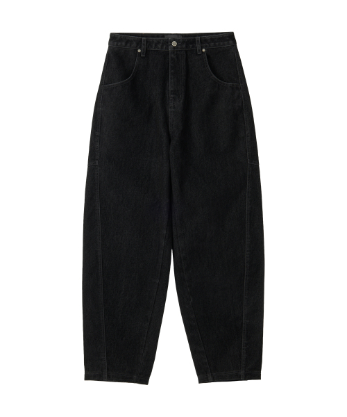 WOOALONG(ウアロン)の「Velvet Stitch Curve Balloon Wide Denim Pants - BLACK(デニムパンツ・レディース・ブラック・SMALL/MEDIUM/LARGE)」の1枚目の写真