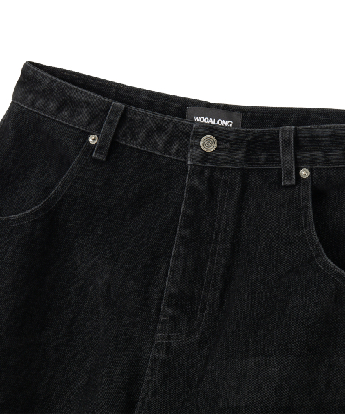 WOOALONG(ウアロン)の「Velvet Stitch Curve Balloon Wide Denim Pants - BLACK(デニムパンツ・レディース・ブラック・SMALL/MEDIUM/LARGE)」の3枚目の写真