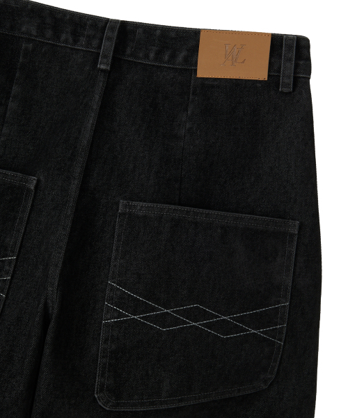 WOOALONG(ウアロン)の「Velvet Stitch Curve Balloon Wide Denim Pants - BLACK(デニムパンツ・レディース・ブラック・SMALL/MEDIUM/LARGE)」の5枚目の写真