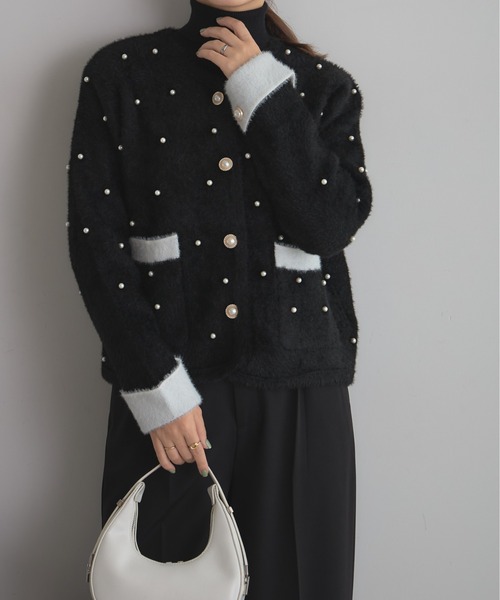 deux amour(ドゥーザムール)の「パール付きニットジャケット(Tシャツ/カットソー・レディース・ブラック/ホワイト・M~L)」の12枚目の写真