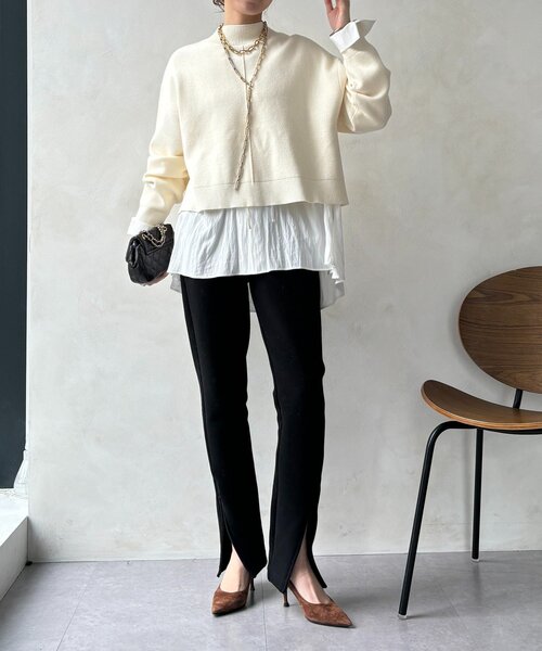 DouDou(ドゥドゥ)の「【WEB限定】クロップド2WAYニット(ニット/セーター・レディース・オフホワイト/ブラック/ブルー・FREE)」の5枚目の写真
