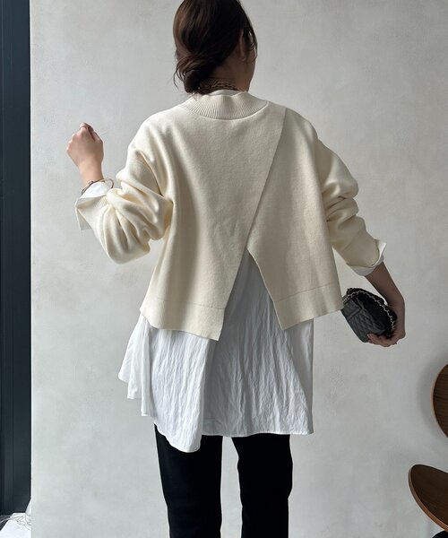 DouDou(ドゥドゥ)の「【WEB限定】クロップド2WAYニット(ニット/セーター・レディース・オフホワイト/ブラック/ブルー・FREE)」の11枚目の写真