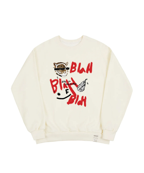 GRAVER（グレーバー）の「[ユニセックス]BLAH BLAH スマイルマンツーマン_3カラー（スウェット・レディース・ブラック/Cream/ライトグレー・LARGE/MEDIUM/SMALL）」の3枚目の写真