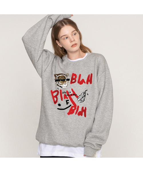 GRAVER（グレーバー）の「[ユニセックス]BLAH BLAH スマイルマンツーマン_3カラー（スウェット・レディース・ブラック/Cream/ライトグレー・LARGE/MEDIUM/SMALL）」の2枚目の写真