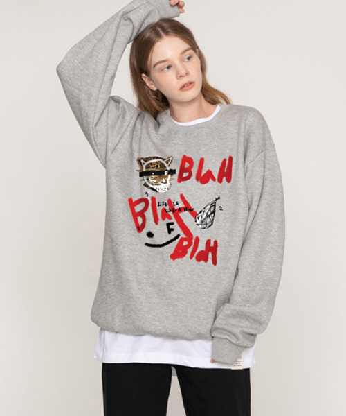 GRAVER（グレーバー）の「[ユニセックス]BLAH BLAH スマイルマンツーマン_3カラー（スウェット・レディース・ブラック/Cream/ライトグレー・LARGE/MEDIUM/SMALL）」の9枚目の写真