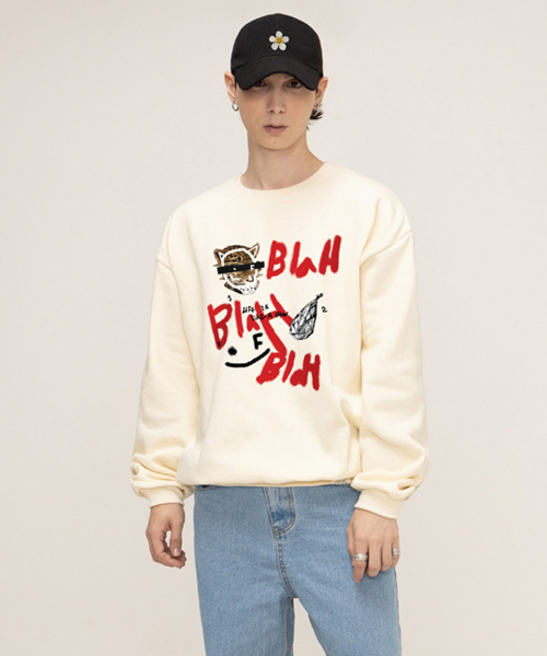 GRAVER（グレーバー）の「[ユニセックス]BLAH BLAH スマイルマンツーマン_3カラー（スウェット・レディース・ブラック/Cream/ライトグレー・LARGE/MEDIUM/SMALL）」の8枚目の写真