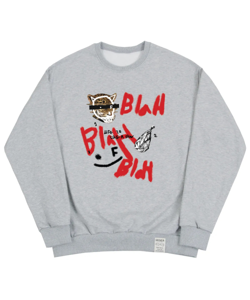GRAVER（グレーバー）の「[ユニセックス]BLAH BLAH スマイルマンツーマン_3カラー（スウェット・レディース・ブラック/Cream/ライトグレー・LARGE/MEDIUM/SMALL）」の5枚目の写真