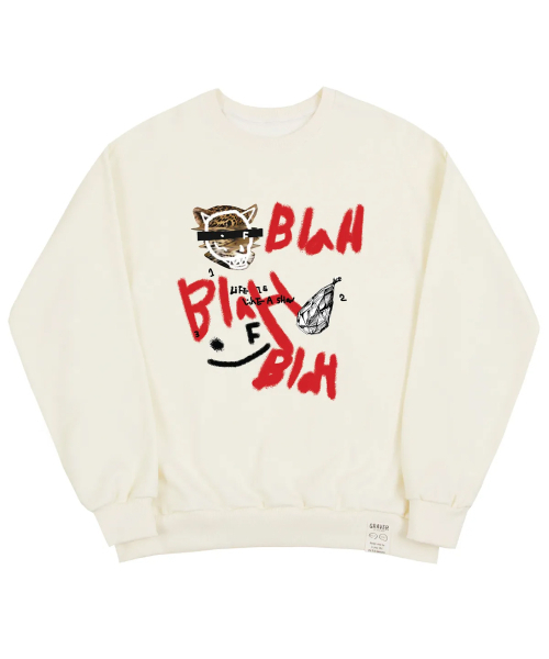 GRAVER（グレーバー）の「[ユニセックス]BLAH BLAH スマイルマンツーマン_3カラー（スウェット・レディース・ブラック/Cream/ライトグレー・LARGE/MEDIUM/SMALL）」の4枚目の写真