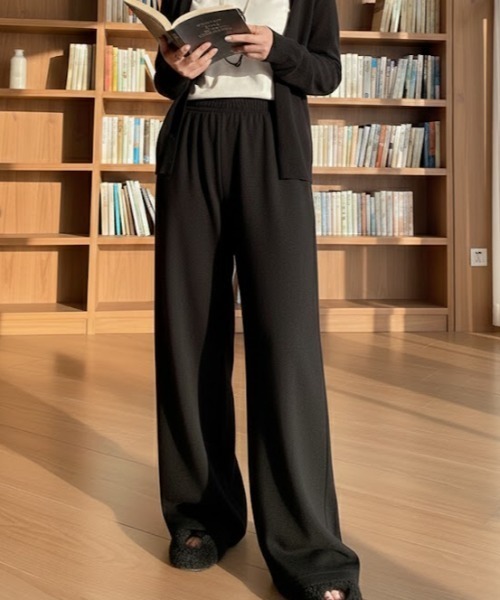 cammie(キャミー)の「ニットワイドパンツ(その他パンツ・レディース・ブラック/ダークグレー・M/L)」の1枚目の写真