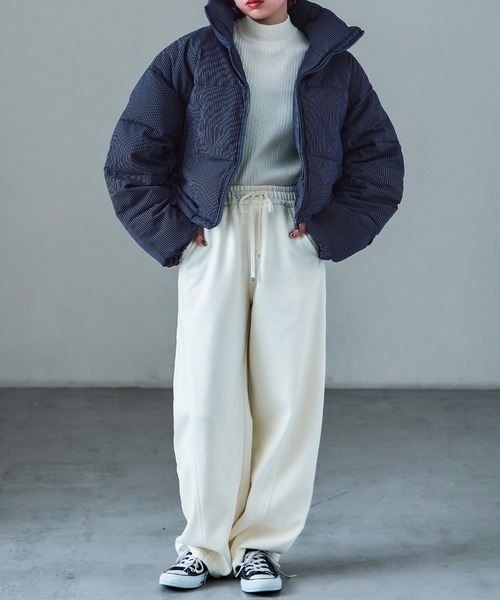 Fashion Letter(ファッションレター)の「ストライプ ショート丈 パフジャケット(ダウンジャケット/コート・レディース・ネイビー・FREE)」の16枚目の写真