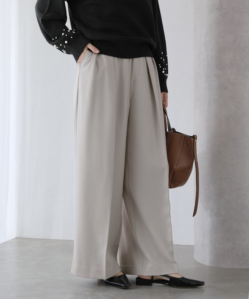 La TOTALITE（ラトータリテ）の「ウーリーカルゼワイドパンツ（スラックス・レディース・ブラック/ブラウン/ライトグレー・38/36）」の3枚目の写真