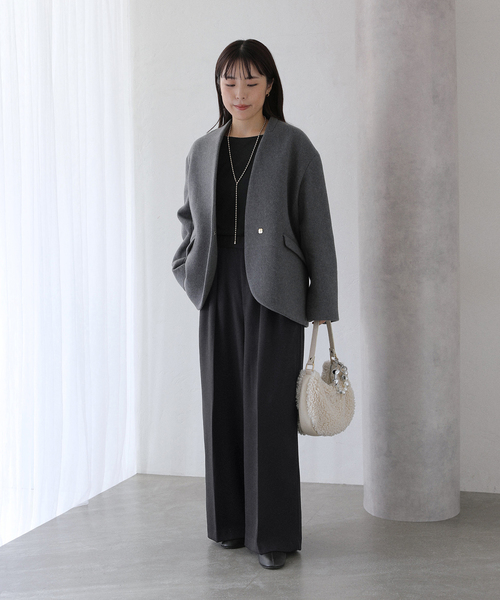 La TOTALITE（ラトータリテ）の「ウーリーカルゼワイドパンツ（スラックス・レディース・ブラック/ブラウン/ライトグレー・38/36）」の4枚目の写真